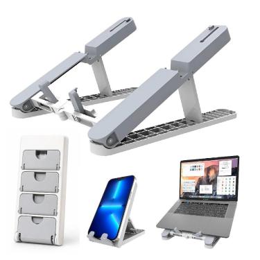 Imagem de Suporte para Notebook e Smartphone Articulado Duplo 2 em 1 Ajustavel Ergonomico Dobravel Branco Yeet
