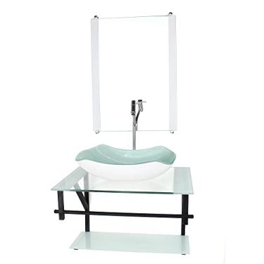 Imagem de GABINETE DE VIDRO PARA BANHEIRO 60CM AP CUBA ABAULADA BRANCO COM TORNEIRA CROMADA