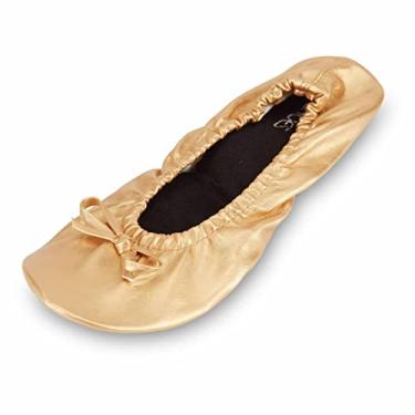 Imagem de Sapatos 18 femininos dobráveis portáteis para viagem balé sapato sem salto com estojo de transporte combinando, Gold Sh18-1, 5-6