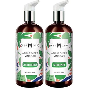 Imagem de Fermosa Conjunto de shampoo e condicionador de vinagre de maçã - clarificando nutritivo e calmante, reduz coceira no couro cabeludo, caspa e frizz, adiciona brilho, hidratação e brilho, sem sulfatos 479 g/500 ml por frasco