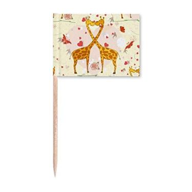 Imagem de Bandeiras amarelas para palito de dente para dia dos namorados com estampa de girafas