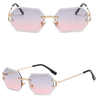 Imagem de Óculos de sol femininos sem aro octógono uv400 óculos retangulares de metal dourado sem moldura para homens, 4, tamanho único