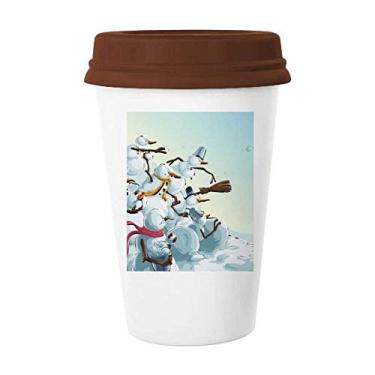 Imagem de Caneca de Natal com pintura de boneco de neve Caneca de café Copo de cerâmica