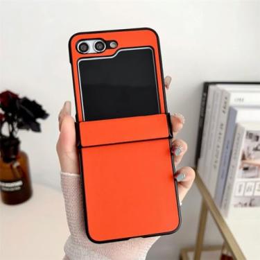 Imagem de Para samsung galaxy z flip 5 capa de couro de luxo cor sólida para samsung zflip 4 3 5 flip4 5g capa traseira, laranja, para samsung z flip 3