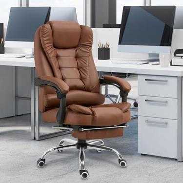 Imagem de Cadeira De Escritório, Cadeira De Com Apoio Para Os Pés E Encosto Ajustável (Marrom)
