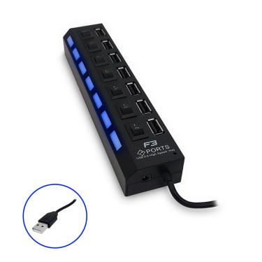 Imagem de HUB USB 2.0 F3, 7 Portas, Preto - JC-HUB701
