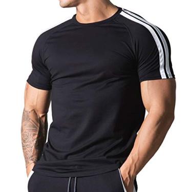 Imagem de Magiftbox Camisetas masculinas de manga curta para treino, casual, academia, hipster, atlética, camisetas para jogging para homens T40, Preto, Large