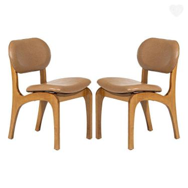 Imagem de Kit 2 Cadeiras de Jantar Estofada Rafine Madeira Castanho Impermeável Marrom