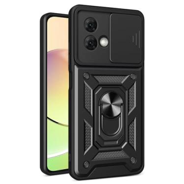 Imagem de Kainevy Capa resistente para Motorola Moto G84 5G com capa protetora para câmera Moto G84 à prova de choque com anel suporte magnético preto estético legal para homens meninos capa durável (preto)