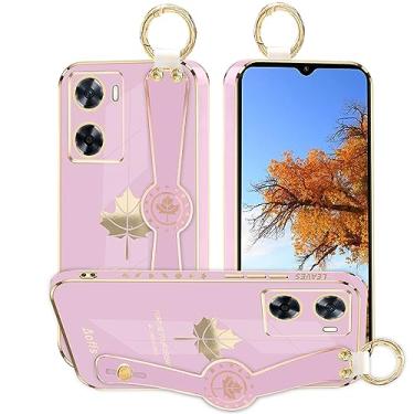 Imagem de Kainevy Capa de telefone para Oppo A57S capa estética de silicone à prova de choque para mulheres capa protetora Oppo A57S capa de telefone fina com anel de pulso design padrão de folha de bordo