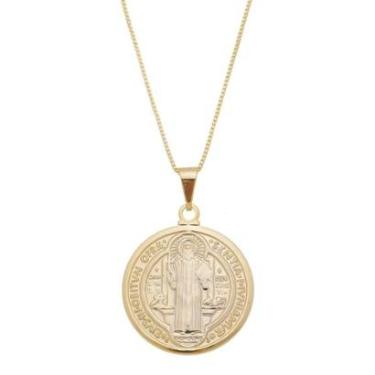 Imagem de Colar Gargantilha 45cm Medalha de São Bento Folheada a Ouro 18K - Dourado-Feminino