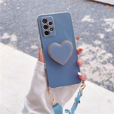 Imagem de Chapeamento Love Heart Holder Crossbody Lanyard Case para Samsung Galaxy A54 A34 A24 A14 A53 A13 A33 A23 A52 A32 4G 5G, BGS AX Cinza Azul, para A73 (4G 5G)