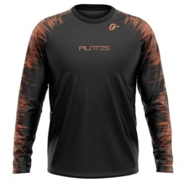 Imagem de Camiseta Manga Longa Unissex Pilates Tecnodots Preto Laranja-Masculino
