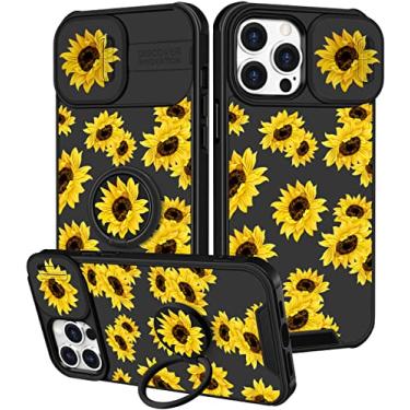 Imagem de Funermei (2 em 1 para iPhone 13 Pro Capa para mulheres girassol, linda capa de telefone para meninas, flores florais, feminino, bonito, design de flor de sol, com capa de câmera e suporte de anel, Funda para Apple 13 Pro