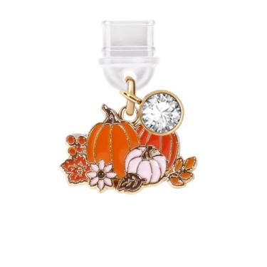 Imagem de ELISE & FONDA TP433 Tipo-C porta de carregamento USB plugue antipoeira Halloween abóbora margarida pingente de telefone celular para iPhone 15/Samsung/OnePlus/Xiaomi/oppo telefones Android (laranja),