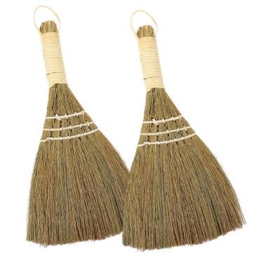 Imagem de 2 pçs vassoura de limpeza de cozinha vassoura de mão brinquedos milho palha vassoura batedor vassoura pequena vassoura bonito mini vassoura chinesa ferramenta casa vassouras gramado miscanthus cabelo/