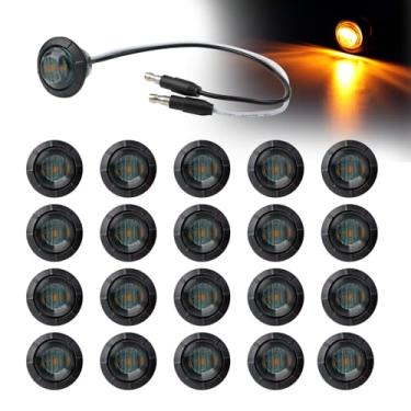 Imagem de Ledvillage 20 peças de mini lente redonda fumada de 3/4 polegadas botão LED âmbar luzes marcadoras laterais 3 LED com plugues de conector para reboque caminhão caminhão SUV ATV RV ônibus folga