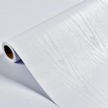 Imagem de Papel de parede de madeira branca - papel de contato branco - papel de parede de madeira descascar e colar - papel de parede autoadesivo e removível de madeira branca para móveis de bancada, parede de