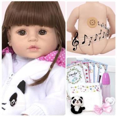 Imagem de Bebe Reborn Pandinha 100% Silicone 30 Frases Bolsa Enxoval - Cegonha R