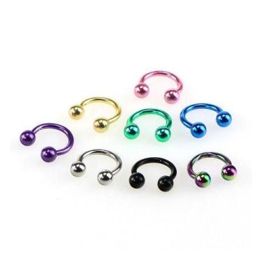 Imagem de Kit 8 Piercing Septo Ferradura Nariz Aço 8 Mm Dourado Preto - De Castr