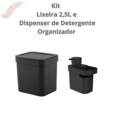 Imagem de Kit 2 Peças - Lixeira e Dispenser De Detergente Organizador de Pia - O