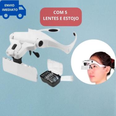 Imagem de Óculos Lupa de Cabeça Led com Elástico e 5 Lentes Dentista Costura - 0