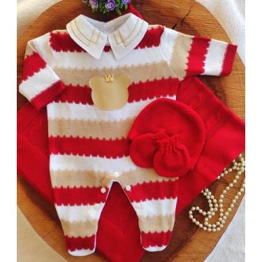 Imagem de Saída Maternidade Tricô urso ki2 - locomotiva, Vermelho, rn