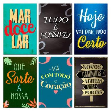 Imagem de Kit 6 Placas Decorativas Frases Motivacionais Mdf 20x30 cm - Art Print
