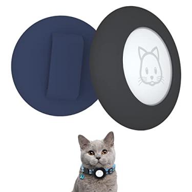 Imagem de Suporte para coleira de gato Airtag 2022, pequena etiqueta de ar compatível com Apple Airtag GPS Tracker, 2 capas à prova d'água para coleira de cachorro com até 9,5 cm (preto e azul)