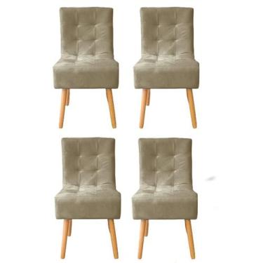 Imagem de Kit 4 Cadeiras Sala de Jantar Estofada Liz Suede Bege - Twdecora