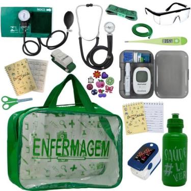 Imagem de Kit Bolsa Transparente Aparelho de Pressão Aneroide Medidor de Glicose