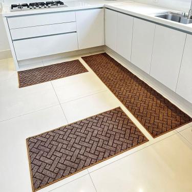 Imagem de Tapete Carpete Passadeira Trama Jogo 3 Peças Marrom