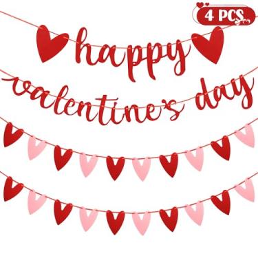 Imagem de 4 peças de banner de coração horizontal, decoração de feltro para o dia dos namorados, guirlanda de coração rosa, decoração de festa interna e externa para teto
