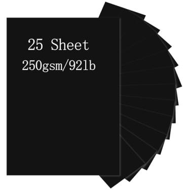 Imagem de Cartolina preta, Pinovk 25 folhas de papel preto de 21 x 27 cm, papel para impressora de cartolina de 250 g/m2 para Halloween, Natal, convites, artesanato, cartões DIY, álbuns de recortes e impressão
