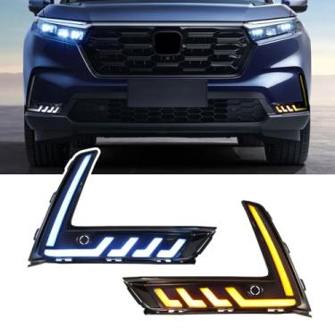 Imagem de Fancemot Faróis de neblina dianteiros de LED, luzes brancas de circulação diurna (DRL) âmbar sequencial, luzes azuis de farol baixo, compatíveis com Honda CR-V 2023-2025