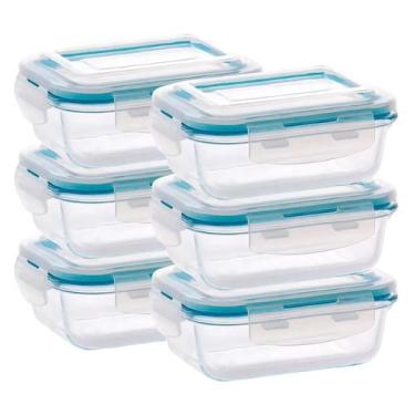 Imagem de 6 Potes de Vidro 1520ml Marmita Microondas Forno Tampa Hermetica - QUA