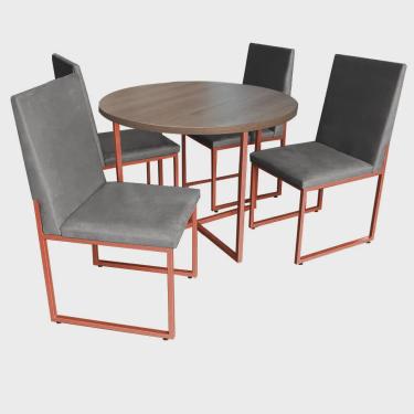 Imagem de Kit Mesa de Jantar Theo com 4 Cadeiras Sttan Ferro Bronze Tampo Imbuia Suede Cinza - Ahz Móveis