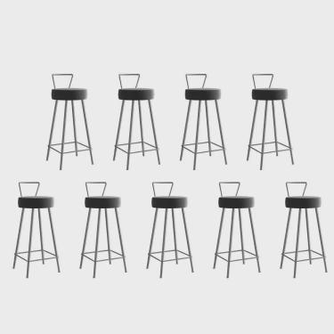 Imagem de Kit 09 Banqueta Alta Com Encosto Tais Eiffel Cozinha Bar Bistrô Ferro Cinza Sintético Cinza - Ahz Móveis