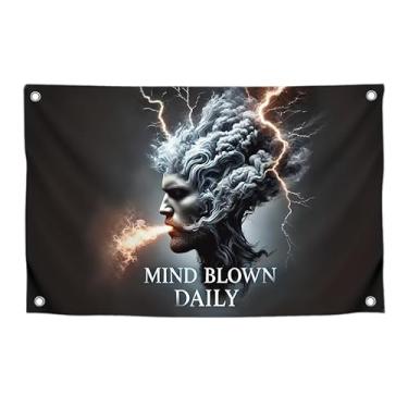 Imagem de Bandeira de 9,5 x 1,5 m com citação com 4 ilhós de latão - Bandeira preta legal soprada diariamente para decoração de quarto - Ilustração de uma cabeça explosiva com texto design exclusivo para