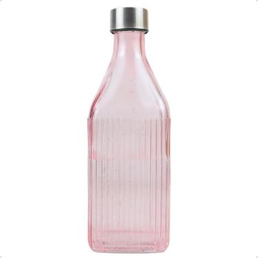 Imagem de Garrafa de Vidro com Tampa Inox 1L Colorida Transparente para Água Geladeira (Rosa)