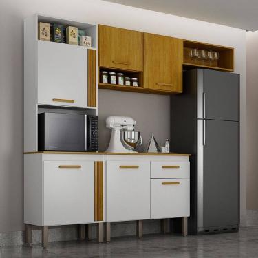Imagem de Cozinha Compacta Liza 6 Portas 1 Gaveta Com Nicho Detalhe Ripado Mobilihouse