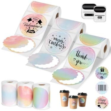 Imagem de HuiJuKeJi 3 rolos de papel de etiqueta redonda térmica, 5 x 5 cm, adesivo gradiente para impressora Phomemo M220/M200/M221/M110, etiquetas autoadesivas multifuncionais à prova d'água para código de