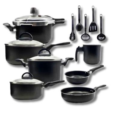 Imagem de Jogo de Panela Antiaderente 12 peças Teflon Com Panela de Pressão 3 Li