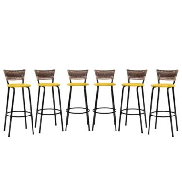 Imagem de Banqueta Altas Junco Cappuccino Estrutura Preta 70cm Para Balcão Cozinha, Bar, Bistrô, Americano Kit 06 Unidades - Itagold (Amarelo)