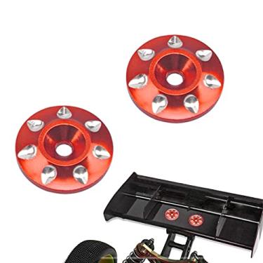 Imagem de ShareGoo Pacote com 2 botões de asa traseira de metal universal RC junta fixa arruela traseira traseira para 1/10 1/8 RC Off Road caminhão curto carrinho de corrida (vermelho)