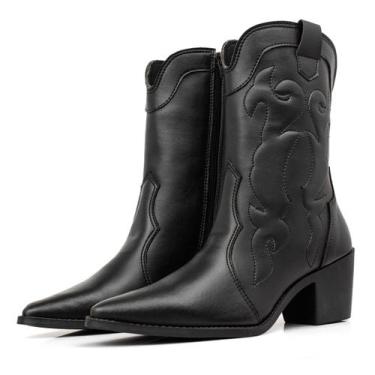 Imagem de Bota Botina Feminina Texana Country Rodeio Couro Legítimo Preto Cano A