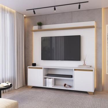 Imagem de Conjunto Sala De Estar Rack 2 Portas Com Painel Para Tv Até 50 Polegadas Benevello Branco-siena