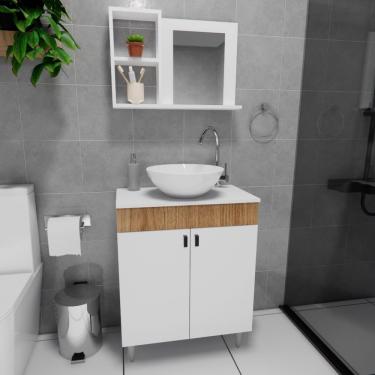 Imagem de Gabinete Armário Para Banheiro Suspenso Com Espelho E Com Cuba 60cm Marrom