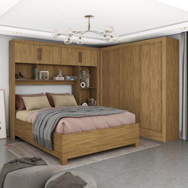 Imagem de Guarda-roupa Casal Modulado 4 Portas Com Cama Santiago 3 Portas 5 Gavetas Cinamomo