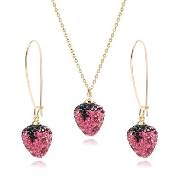 Imagem de WCRAZYE Conjuntos de colar de brincos de morango para mulheres, lindos e realistas, zircônia cúbica, cristal vermelho, fruta, morango, brincos, Medium, Acrílico, Sem Pedra Preciosa